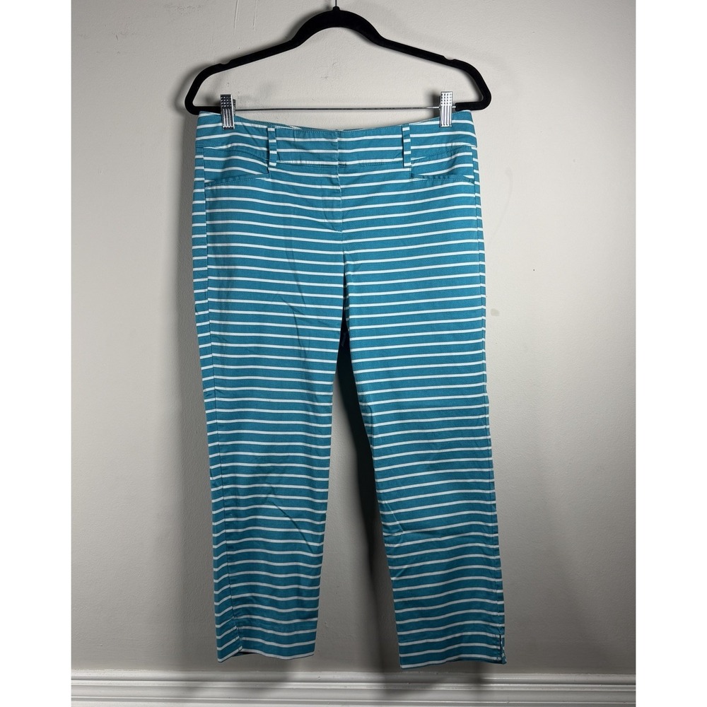 New York & Company Womens 6 Ankle Chino Pants Blue White Striped Preppy Office